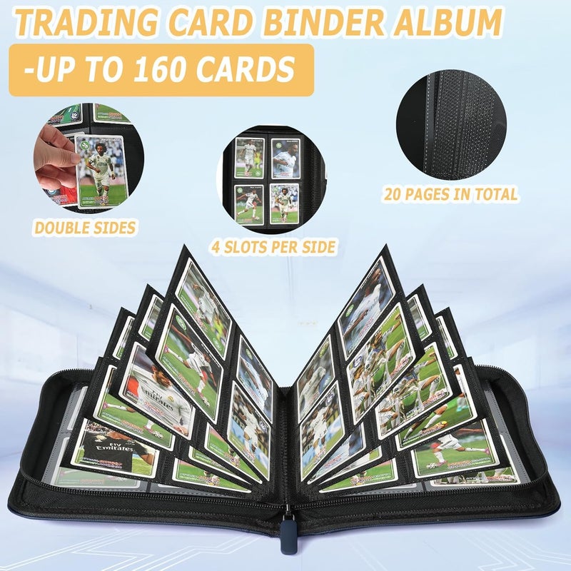 GERMUN Trading Card Binder 4 Pocket, PU Cover Card Binder for 160 Cards, Premium Trading Card Holder Folders, Double Sided Pocket Card Album for MTG, TCG (Blue) - Image 5